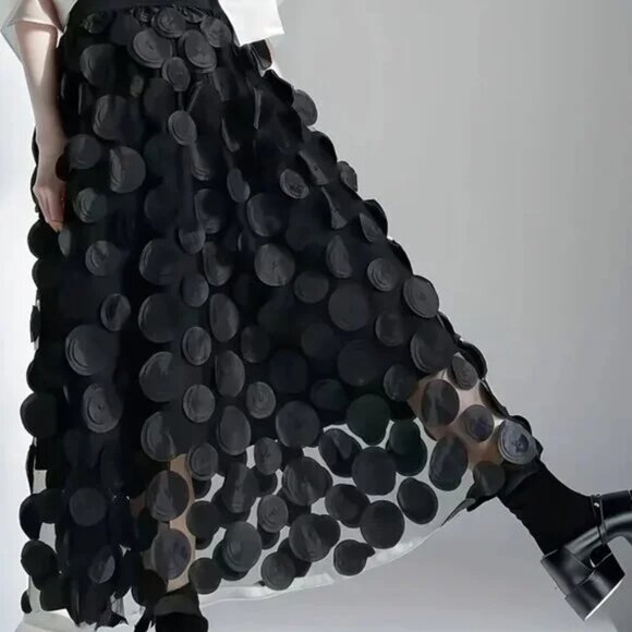 Polka Dot Applique High Waisted Skirt - Picture 2 of 5